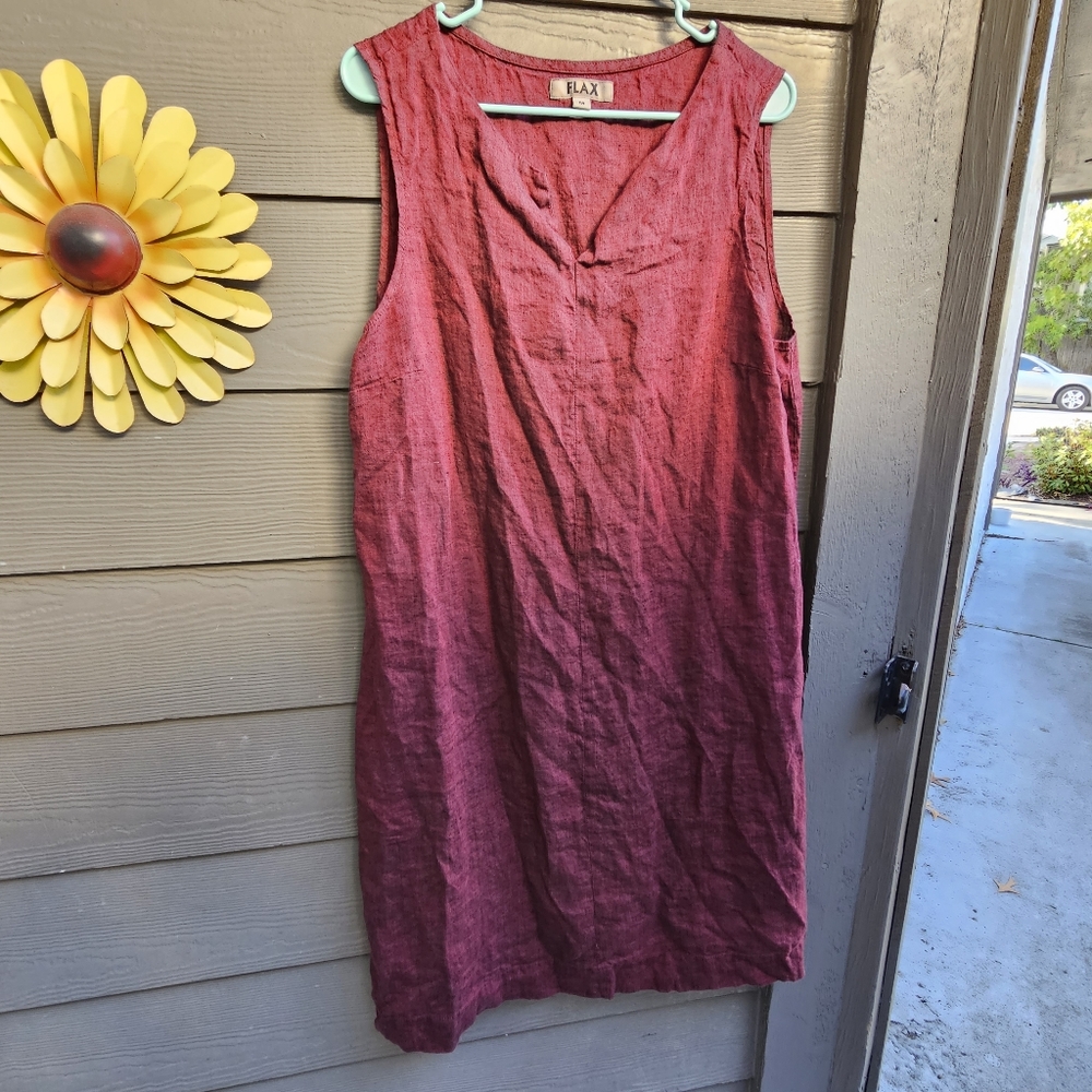 Flax 100% Linen Maroon Red Shift Sack Dress Size Medium